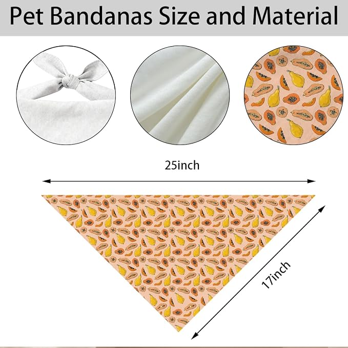 Papaya Dog Bandana, Tropical Fruit Pattern Pet Triangle Scarf for Small Medium Dogs, Cute Puppy Bandana for Daily Wear Walks Picnic Birthday Party Family Photos