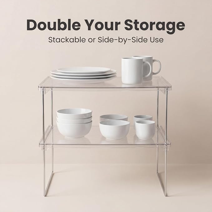 Kitchen Storage Accessories, Foldable Shelf 2 Pack | Stackable shelf cabinet organizer, for pantry, countertop, saving your kitchen storage space.