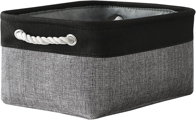 Storage Basket for Organizing - 1 Pack 14x10x6.7 inch Collapsible Storage Bins for Shelves, Dog Toy Bin for Closet Organizer laundry Gift Cloth Nursery (Grey & Black)