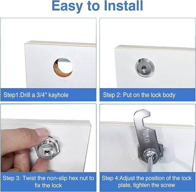 Cylinnda 5/8" Zinc Alloy Cam Locks (8 Pack) with Keys - Keyed Alike Set for Mailbox, Toolbox and Pickup Trucks