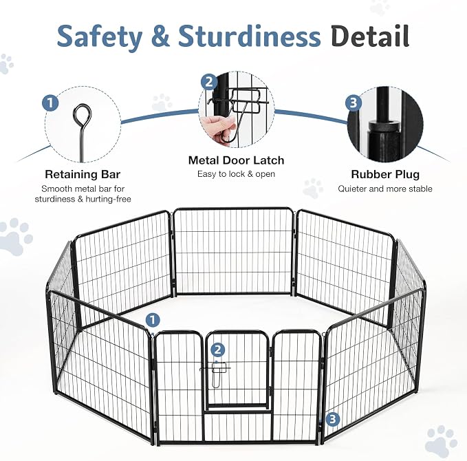 DUMOS Dog Playpen 40 Inch 8 Panels Indoor Outdoor Metal Pet Fence | Foldable Dog Play Pen with Door, Portable Exercise, RV Camping, Puppy Small Medium Large Dogs
