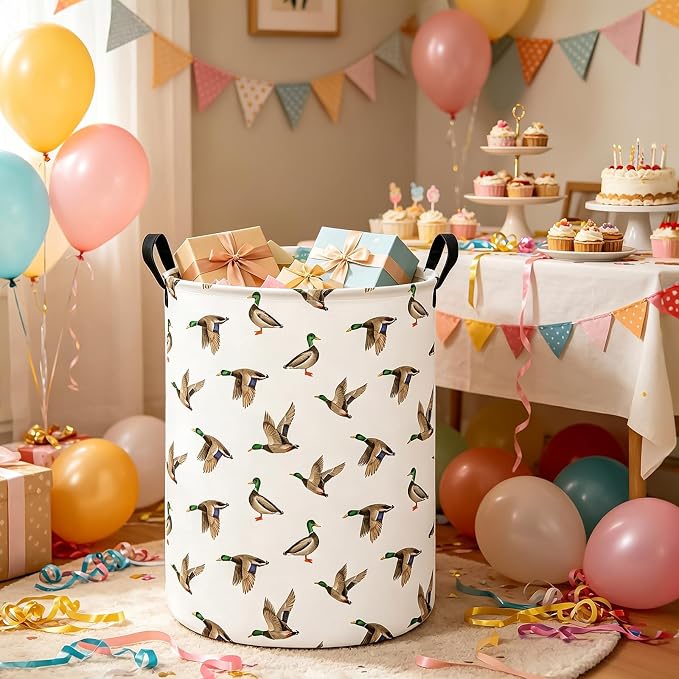 Mallard Duck Fabric Storage Bin Nursery Organizer Basket | Organizer Bin Dirty Clothes Collapsible Waterproof for College Dorms, Boys and Girls Bedroom,Bathroom