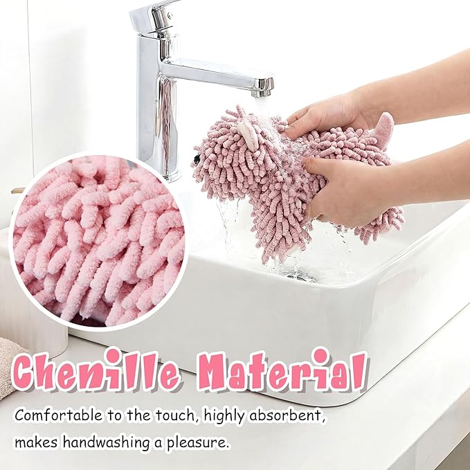 Tegeme 1 Pcs Chenille Dog Hand Towel Fuzzy Dog Towel Absorbent Microfiber Soft for Bathroom Kitchen Washstand (Pink)