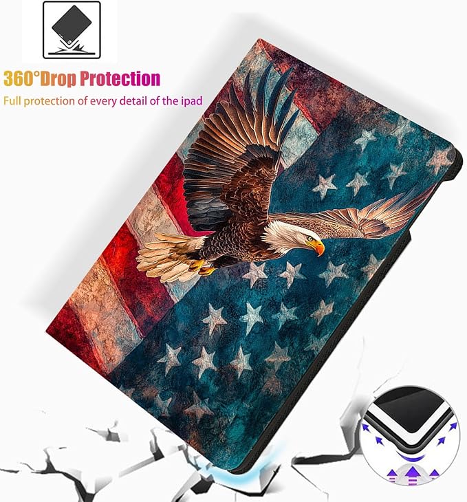 for Microsoft Surface Pro 7 Plus,Surface Pro 7/6/5/4 12.3" Tablet Case,Auto Wake/Sleep,Adjustable Stand Protective Cover - American Flag Eagle