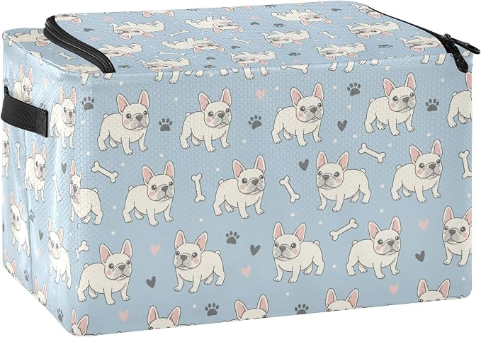 Cute Pets Dogs Blue print Under Bed Storage Containers with Double Zipper Openings, Foldable Clothes Storage Bins with Clear Window and Handles for Comforters Bedding Blankets
