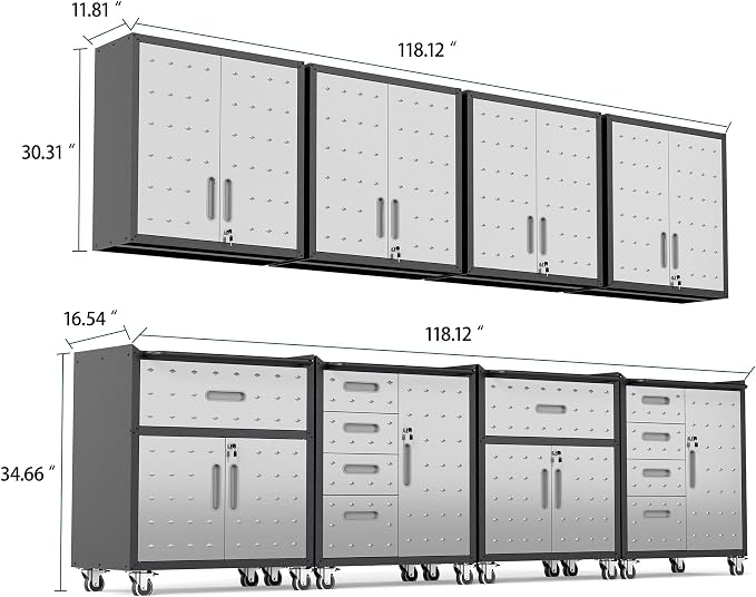 Garage Cabinet System | Heavy Duty Steel All-in-One Modular Garage Cabinet Set for Ultimate Workshop Organization | Easy Assembly Garage Storage Cabinets & Tool Bench