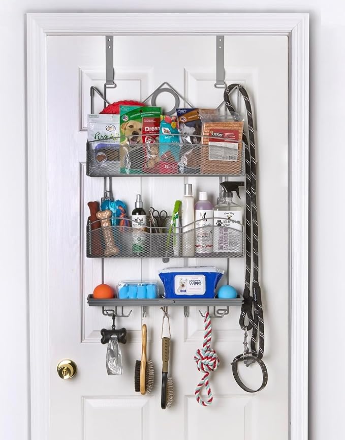 Over The Door #3100 Hanging Storage for Keys and Pet Supplies, All-in-One Rack in Grey Patented