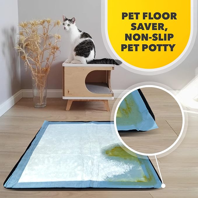 Dog Pee Pad Holder - Fits Up to 24” x 24” Pee Pad - 1 Pack - Black | Stable Grip, Raised Edges, Quick-Wipe Silicone Surface Dog Potty Tray Holder for Indoor Flooring Protection