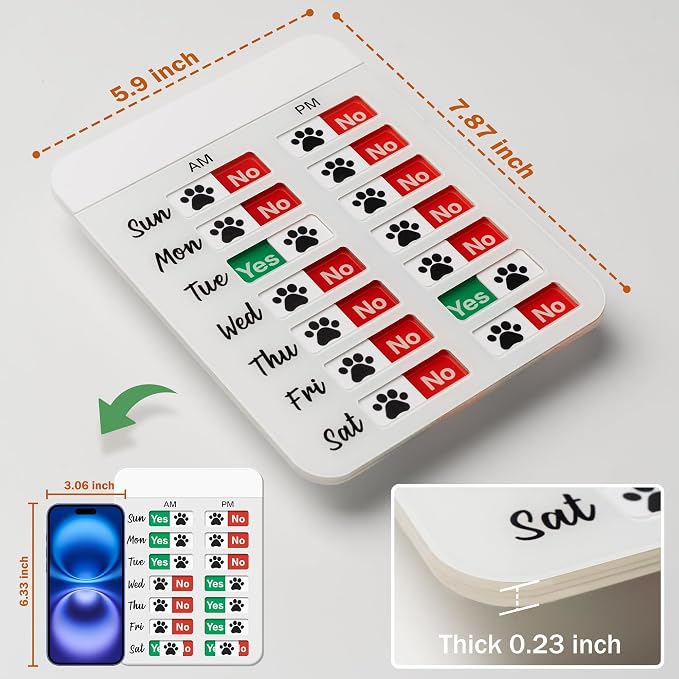 Dog Fed Sign, Dog Feeding Reminder with AM/PM Slider & Custom Notes Area, Weekly Pet Feeding & Pill Reminder Tracker for Family, Easy to Use on Fridge or Wall with Adhesive and Magnet, Pet Supplies
