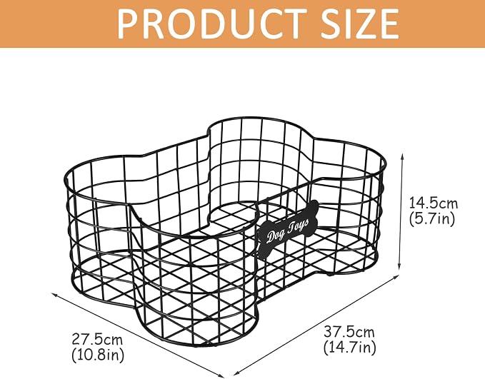 Metal dog toy bin basket bone shape designed outdoor dog toy storage great for collecting pet chew toys leashes clothing in living room area playroom closet shelf