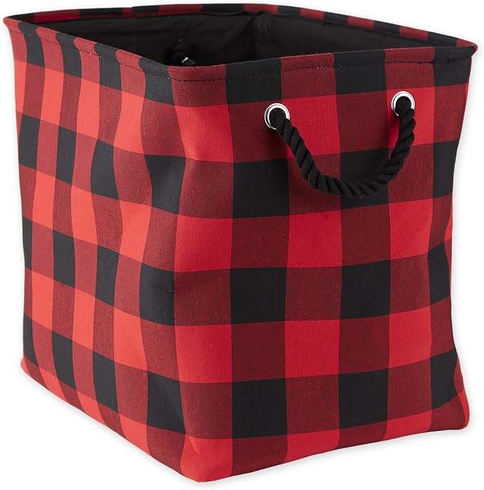 DII Buffalo Check Storage Bin, Large Rectangle, 17.5x12x15, Red & Black