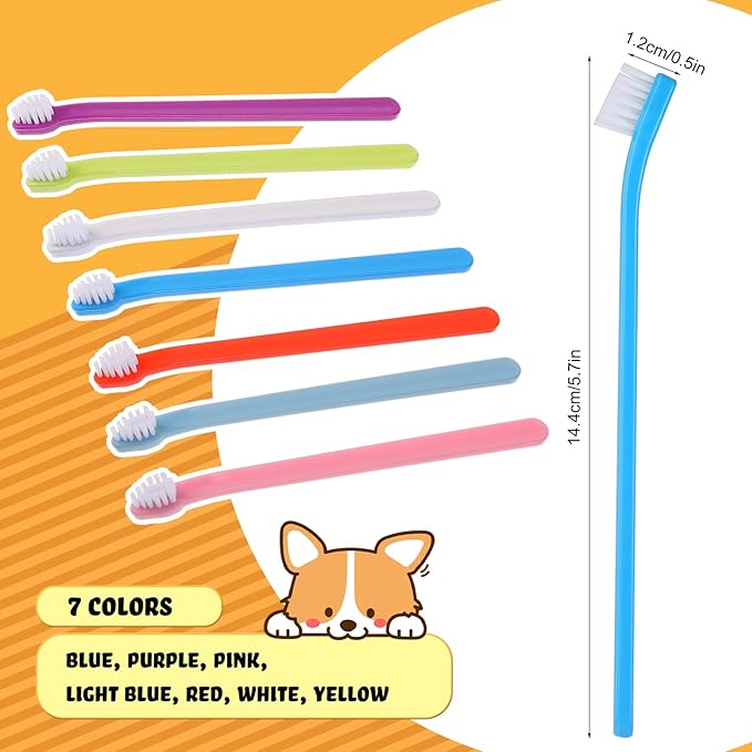 Tioncy 500 Count Small Dog Toothbrush Bulk Pack Long Handle Pet Toothbrushes with Soft Bristles, Dental Care Teeth Cleaning Kit for Small Breed Dogs, Cats, and Puppies (7 Colors)