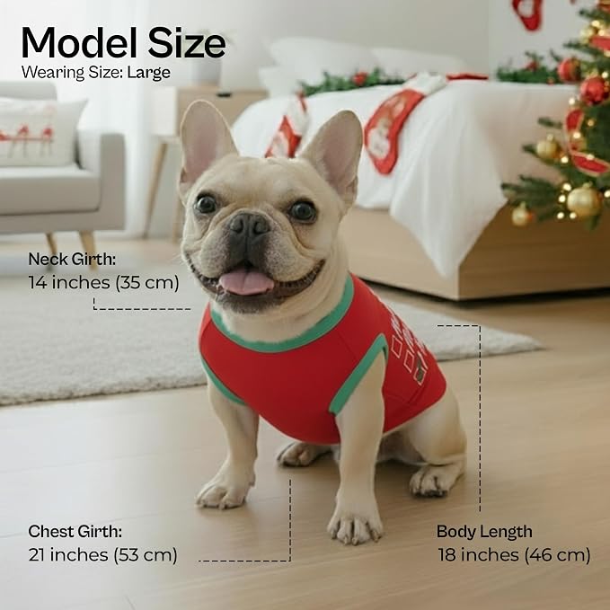Parisian Pet Dog Tshirt - Embroidered “ Naughty Or Nice “ Dog Shirt - Lightweight Cotton Puppy Christmas Outfit - Sleeveless Funny Christmas Pet Clothes - Shirts for Large Dogs - 4XL