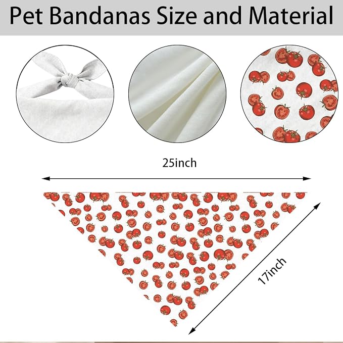 Summer Dog Bandana, Tomato Dog Bandana for Picnic Garden Party Outfit, Tomato Pet Triangle Scarf for Small Medium Dogs, Cute Fruit Puppy Accessory for Boys and Girls