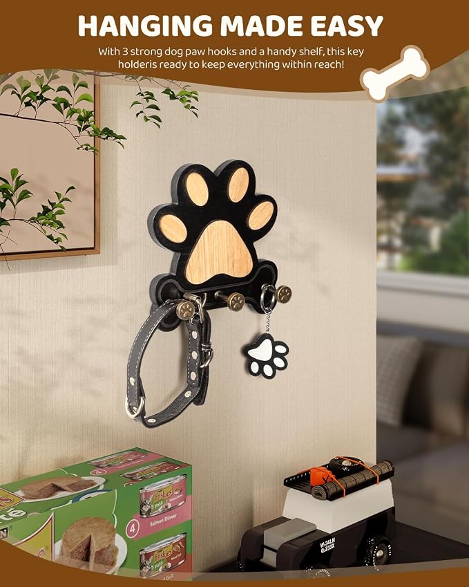 MTERSN Pine Wood Dog Leash Holder for Wall for Dog Walking Station, Black