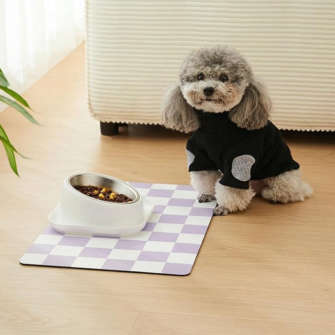 Ralxion Checkered Dog Feeding Mat, Absorbent Mats for Dog Food and Water Bowl, Dispenser, Aesthetic Purple Checkerboard Pet Placemat for Dogs, Cats, Puppy Accessories (Purple, 16 x 24)