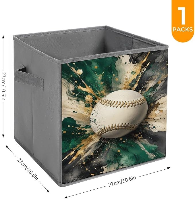 Baseball Art Abstract Splash Design Storage Bin with Handles, Oxford Fabric Foldable Storage Cube Organizer for Clothes, Towels, Bedroom, Living Room, Home Organization