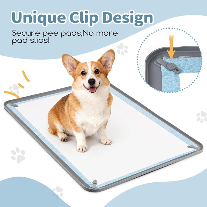 Silicone Puppy Pad Holder Tray with Clips Fits for 24"x35" Pee Pads - Grey