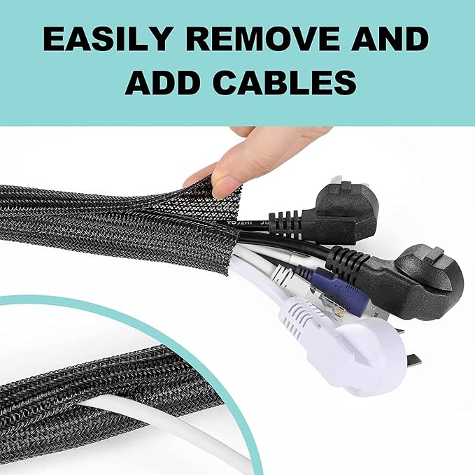 AGPTEK Cable Sleeve, 2 Pack 5ft - 1.8 inch Cable Management Cord Hide,White | Desk Cord Cover Organizer Wire Hider for Office Computer TV Wire Loom Tubing Pet-Proof Cord Protector from Cat Dog Chewing