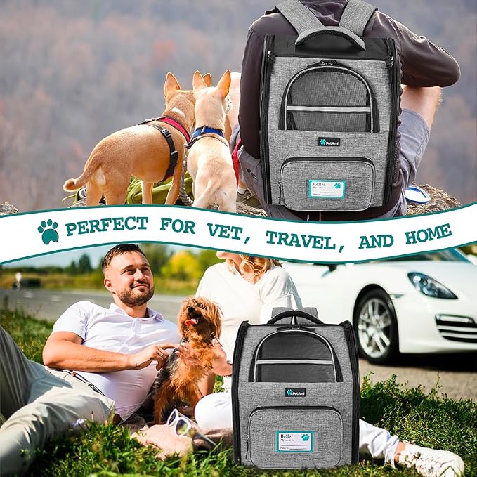 PetAmi Dog Backpack Carrier Airline Approved Cat Pet Puppy Bag, Grey | Ideal for Small Medium Large Pet up to 18 lb, 2 Side Entry Structured No-Collapse Frame, Ventilated Bookbag for Hiking Travel