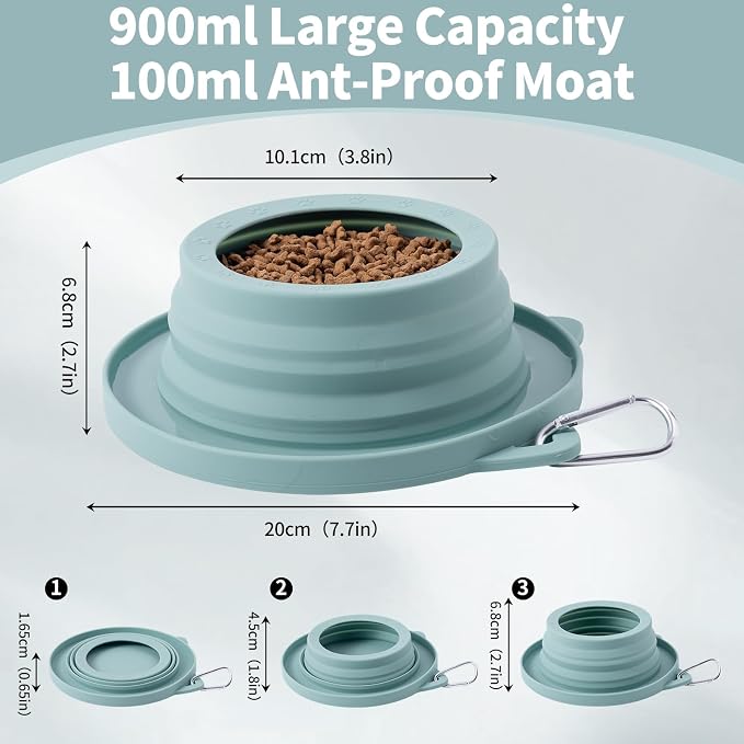 Spill Proof Dog Water Bowl for Car Road Trip, Collapsible Pet Travel Bowl | Collapsible Dog Bowl, No Splash Water Dish, Ant Away Pet Food Feeder, Silicone Travel Bowl for Pets Camping Hiking Car Trips