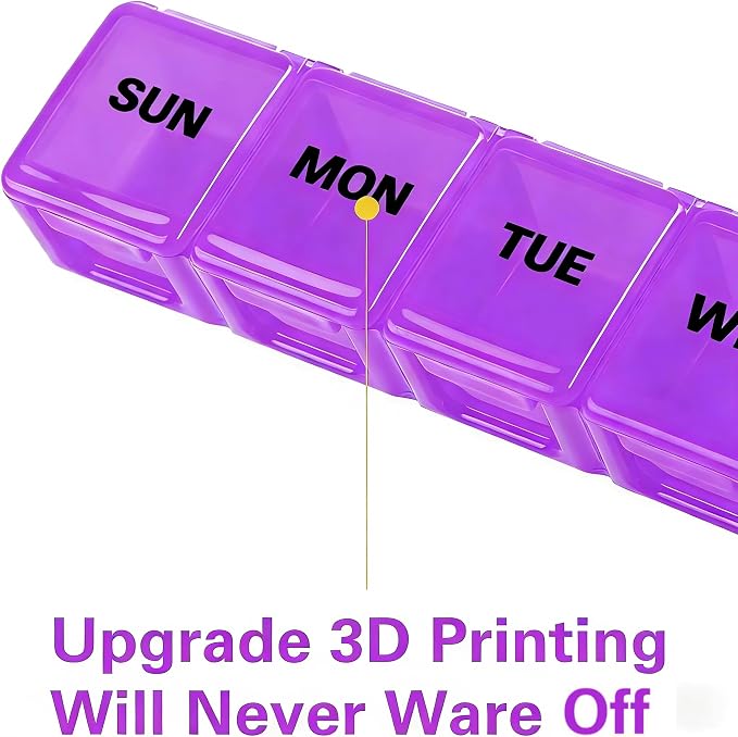 BUG HULL Weekly Pill Organizer Large 2 Packs, Extra Large Travel Pill Organizers, Pill Box 7 Day, Travel Pill Case, Medicine Pill Organizer for Vitamins, Supplements and Medication (White+Purple)