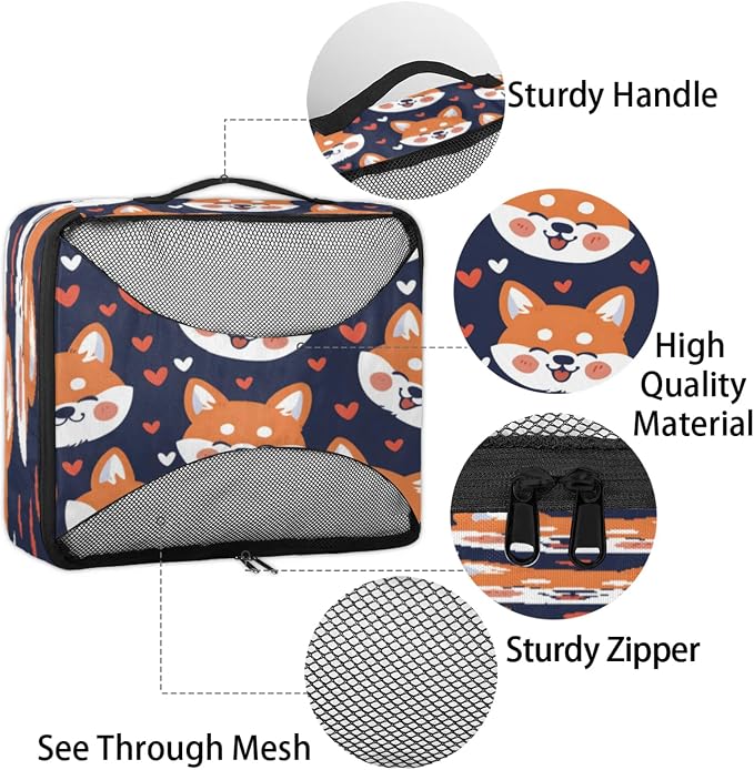 Packing Cubes for Travel, Corgi Dog Travel Luggage Packing Organizers for Women Men, Large Custom Toiletries Bag for Cosmetics Toiletries, Pet Dog Heart