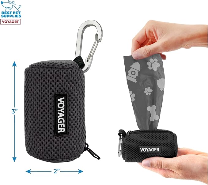 Best Pet Supplies Dog Poop Bag Holder Leash Attachment with Reusable Dispenser for Travel, Walking, Park, and Outdoor Use, Durable with Clip-On - Black, Pack of 2, Mesh Dispenser w/30 Bags