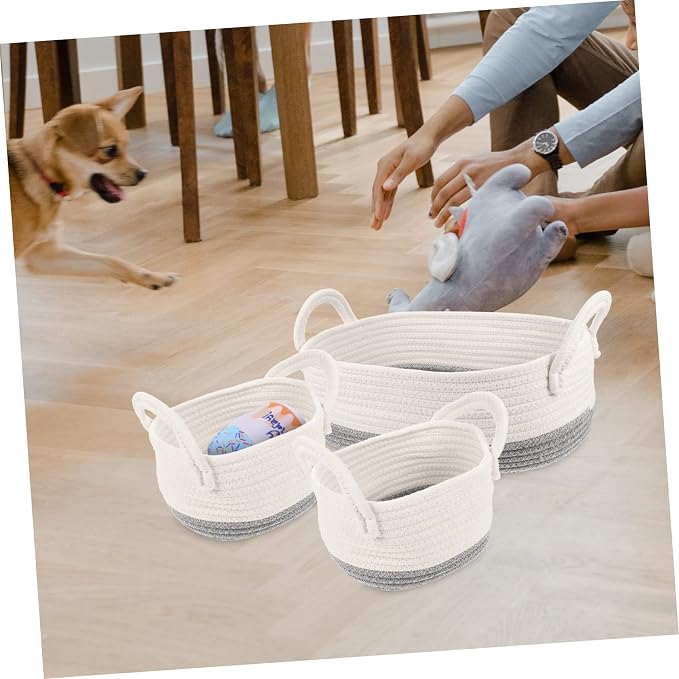 PRETYZOOM 3pcs Woven Dog Toy Basket Rope Storage for Household Pet Toys Food Clothes Stylish Lightweight and Organizer for Home