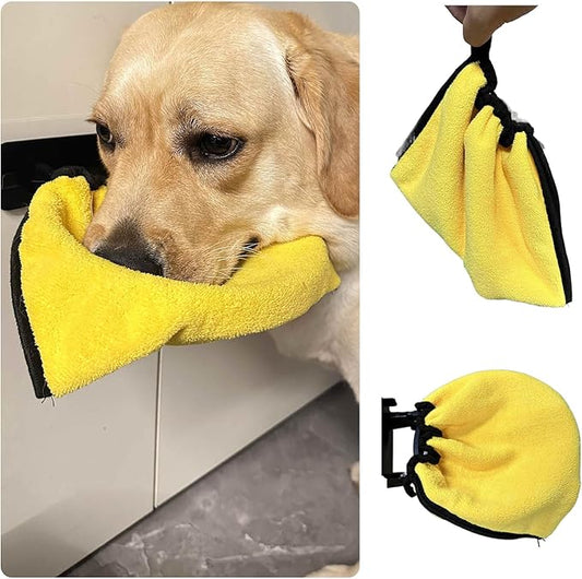 MANON ROSA Pet Towel for Drying Dogs Face and Mouth Quick Dry – Train Dog to Wipe Face After Drinking, Self-Cleaning Wall-Mount Holder with 2 Super Absorbent Microfiber Towels(8"x9")