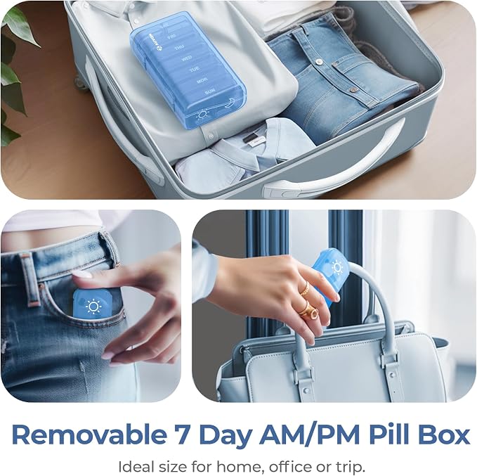 AUVON Weekly Pill Organizer 2 Times a Day, One-Side Large Opening, Easy‑Use | XL AM PM Pill Case, Travel Pill Box 7 Day, Medication Organizer for Medications, Vitamins, Fish Oils, Supplements, Ocean Blue