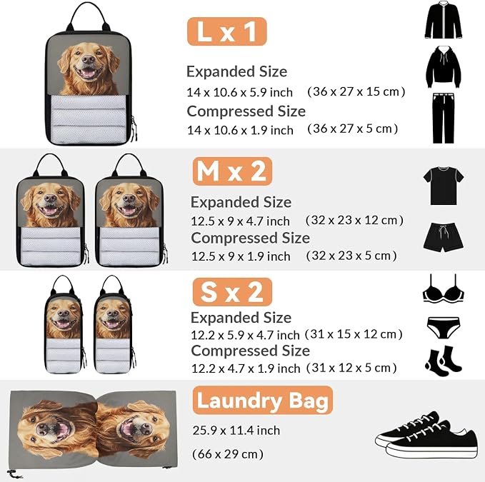 Labrador Dog 6 Set Compression Packing Cubes Cute Expandable Packing Organizer for Travel Accessories Luggage Suitcase Bag