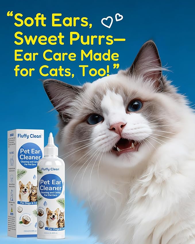 Ear Cleaner for Dogs & Cats - Gentle Ear Cleaning Solution with Natural Non-Irritating Formula for Sensitive Ear Care, Removes Built-up Wax, Discharge, Dirt & Debris - 8 OZ