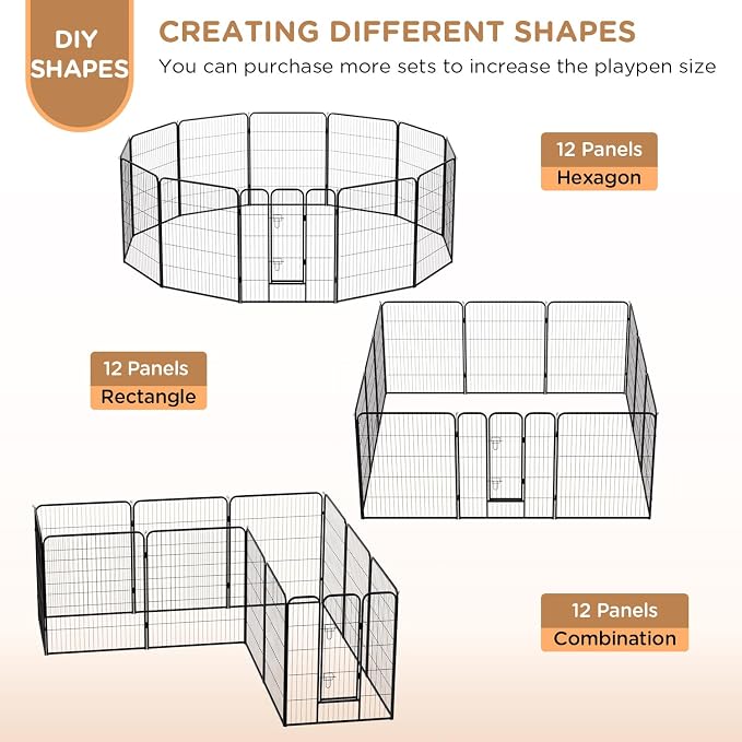BestPet | Dog Playpen | 40", 12 Panels | Heavy Duty Metal Pet Exercise Pen | Indoor/Outdoor Fence Panels | Rust-Resistant, Removable, Tool-Free Setup | Anti-Skid, Expandable Design