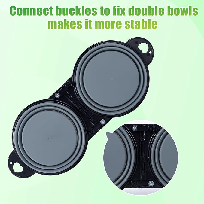 SLSON Collapsible Dog Dual Bowls Reinforced Rim 180 Degrees Flip Over Foldable Double Bowl with Lock Clips More Stable Dog Travel Bowls Pet Food Water Feeder (Cold Grey)