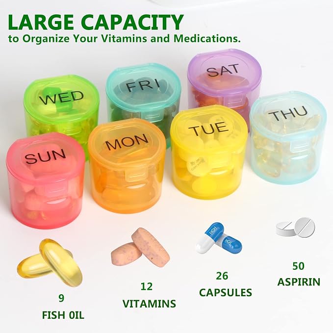 NatureTouch Weekly Pill Organizer, BPA Free Medicine Organizer Rainbow 7 Day Pill Box, Daily Portable Pill Conatainer for Pills/Vitamin/Fish Oil/Supplements [Lastest Version]