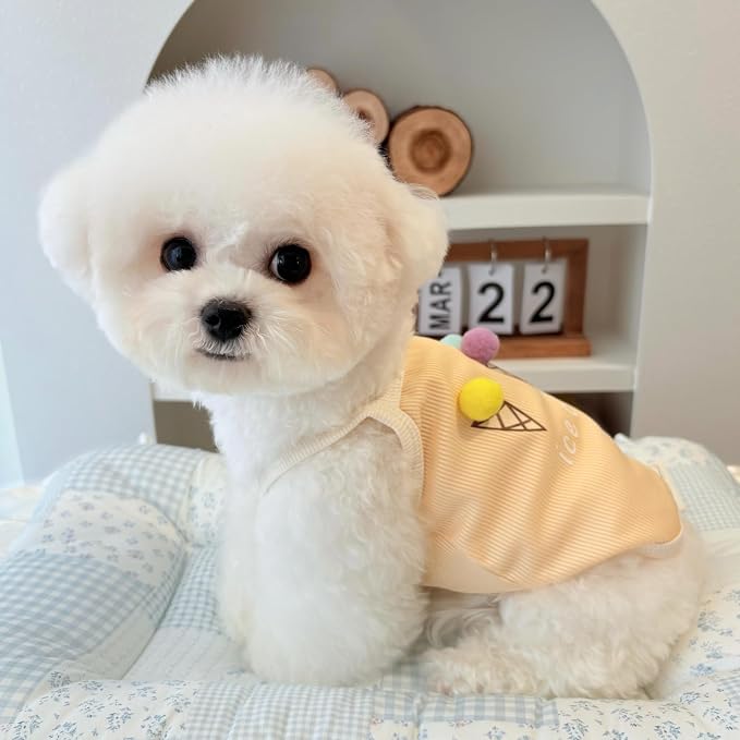 Spring & Summer Pet Clothes Tank Top - Ice Cream Pattern Breathable Tank top for Dogs & Cats, Cool Sleeveless Shirt for Teddy, Bichon & Small Breeds