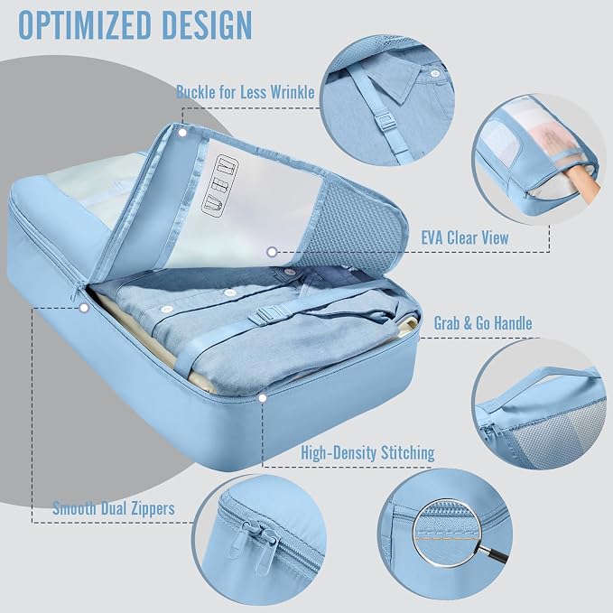 Veken 10 Set Packing Cubes for Travel Essentials, Suitcase Organizer Bags in 4 Sizes, Carry-On Luggage Accessories with Laundry Bag, Airplane Must Have with 99-Count Mesh Holes