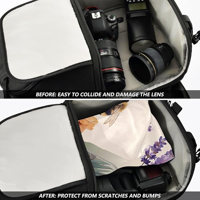 JIPONI Lavender Bee Makeup Bag, Self-Adhesive Magic Wrap Cloth, Portable Cosmetic Organizer, Camera Lens Protector, Travel Storage for Beauty Essentials, 21.7"x21.7"