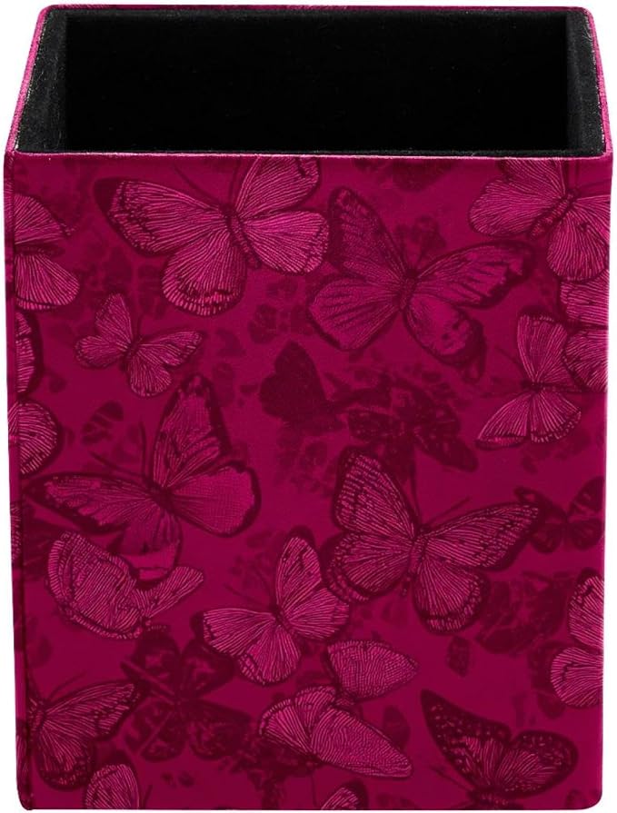 Butterfly Pen Holder for Desk Decor, Rectangular PVC Leather Pencil Cup for Desk Pen Organizer, Makeup Brush Holder for School, Home, Office