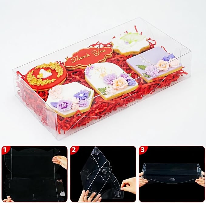 RomanticBaking 12PCS 12x5x2 Inch Clear Treat Boxes for Party Favors | Clear Gift Boxes for Chocolate Covered Strawberries, Cocoa Bombs, Donuts, Muffins, Pastries, Bakery, Cookie, Macaron