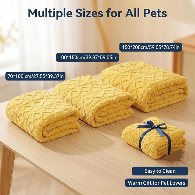 Emotional Support Blanket Yellow for Dogs, Soft Plush Polyester Dog Blanket with Cable Knit Pattern, Blanket for Couch, Bed, Crate, Car, Machine Washable (Beige, 100 * 150cm/39.37 * 59.05in)