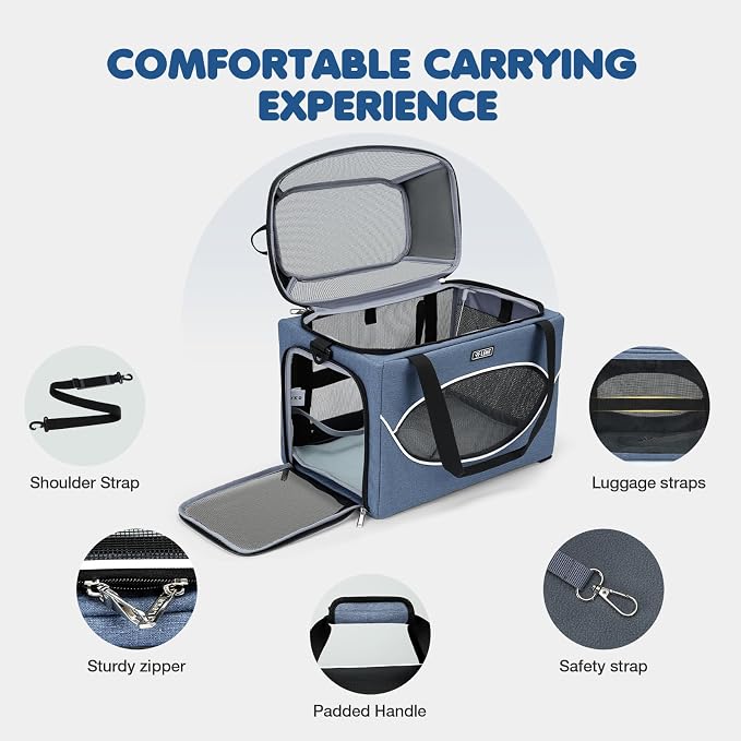 Lekereise Top-Expandable Pet Carrier 18x11x11Inch Delta American United Airline Approved Underseat to 15lbs Stable Car Travel Carriers for Small Dogs Cats with Locking Safety Zippers Anti-Scratch Mesh