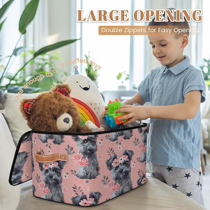 Cute Dogs Flower Storage Box with Zipper Lid