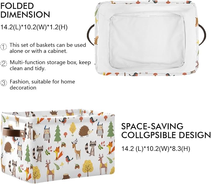Didi & Hosa Storage Basket Cube Cute Woodland Animals Collapsible Toys Shelf Baskets Bin with Handle Laundry Organizer Storage Box for Home School & Office