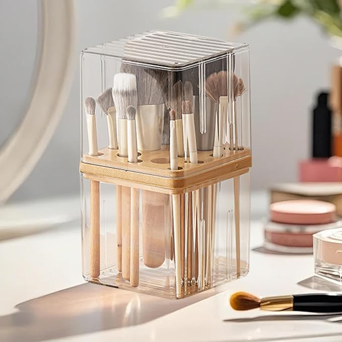 Makeup Pad Storage Case Makeup Brush Organizer Storage Container Cosmetic Remover Pad Organizer Table Top Portable Storage Container PET, for Brushes
