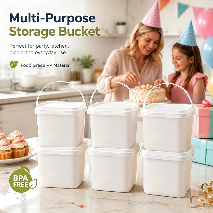 METAPACK 0.5 gal/2L Square Food Storage Container with Lid and Handle | Stackable Containers for Candy, Desserts, Party Favors, Kids Snacks, Kitchen Organization and Portable Food Storage
