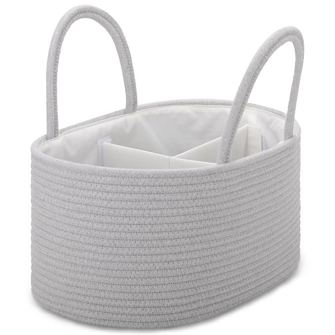 COMSE Large Cotton Rope Baby Diaper Caddy Organizer with Handles, Cool Gray