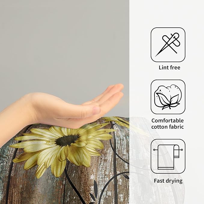 Giwawa Rustic Barn Sunflower Wooden Hand Towel 15x30 Set of 2, Fall Yellow Daisy Flower Plank Fingertip Towel Retro Board Face Towel Country Barnwood Washcloth for Bathroom Farmhouse Log Cabin