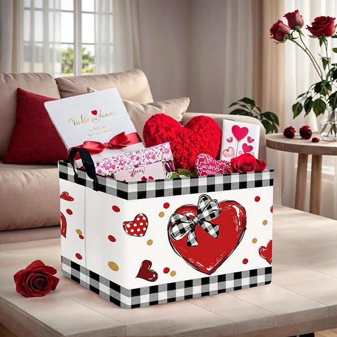 Cute Large Valentine's Day Gift Basket Empty Heart Decor Storage Bin for Kid Baby Room Décor (Bow Big Love)
